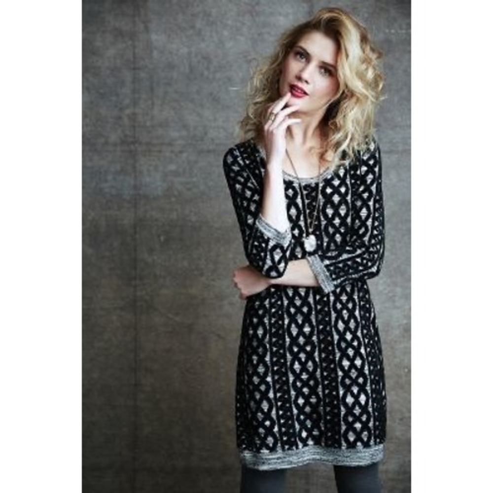 Moth Anthropologie Black White Geometric Intarsia Knit Sweater Dress XS